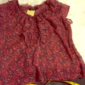 A.n.a.Sheer, sleeveless, ruffled, red print top PL